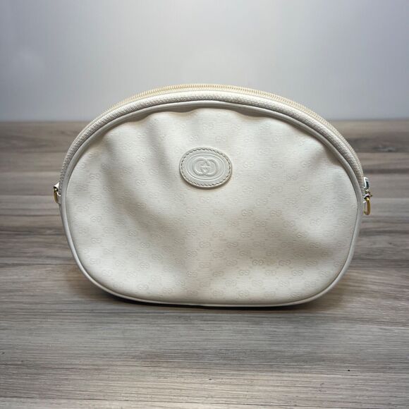 Vintage GUCCI White GG Monogram Canvas & Leather Small Shoulder Clutch Bag - Picture 1 of 12